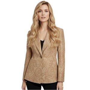 GUILLAUME NEW Leather Suede Jacket Blazer Paisley Metallic Print Pockets Coat S